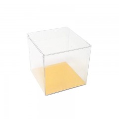 Étui cube en PVC transparent avec fond carton or 10 x 10 cm - par 25