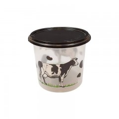 pot plastique pp transparent "produits laitiers" avec couvercle noir 250 ml - par 250