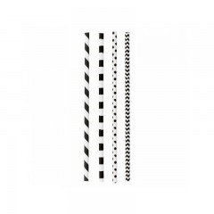 paille papier droite assortie noire et blanc o 0,6 x 20 cm - par 200