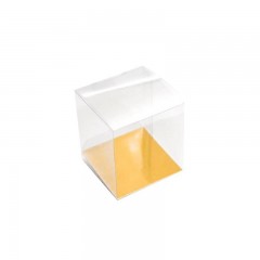 etui cube en pvc transparent avec fond carton or 6,5 x 6,5 cm - par 25