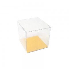 etui cube en pvc transparent avec fond carton or 8,5 x 8,5 cm - par 25