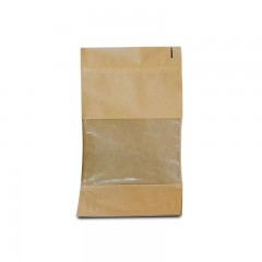 sachet doypack kraft brun avec zip et fenetre 16 x 8 x 27 cm - par 100