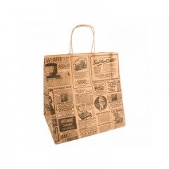 sac papier kraft brun decor times a poignees torsadees 26 x 20 x 27 cm - par 250