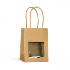 Petit sac kraft brun à poignées torsadées avec fenêtre 11,5 x 6,5 x 14,7 cm - par 25