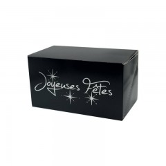 Boîte à bûche "Joyeuses Fêtes" noire 25 x 11 x 11 cm - par 25